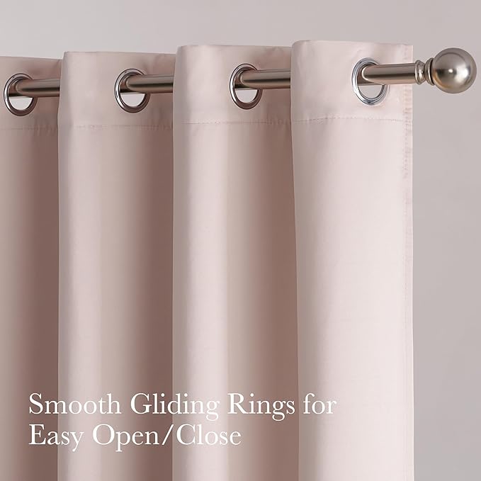 NICETOWN 100% Blackout Window Curtain Panels 84" Long, Pink, 2 Pieces, 52 inches Wide per Panel, Heat & Cold Blocking Faux Silk Drapes with Black Liner for Nursery, Thermal Insulated Draperies