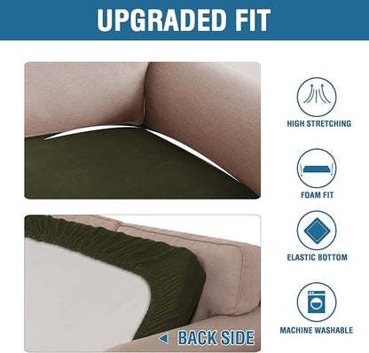 H.VERSAILTEX Velvet Stretch Individual Cushion Cover Plush Cushion Slipcover for Loveseat Sofa Furniture Protector Seat Cushion Sofa Cover (1 Piece Loveseat Cushion Cover, Olive)