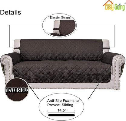 Easy-Going Reversible Oversized Couch Cover for 3 Cushion Couch Sofa Cover for Dogs Water Resistant Furniture Protector Cover with Foam Sticks for Pet (Oversized Sofa, Chocolate/Chocolate)