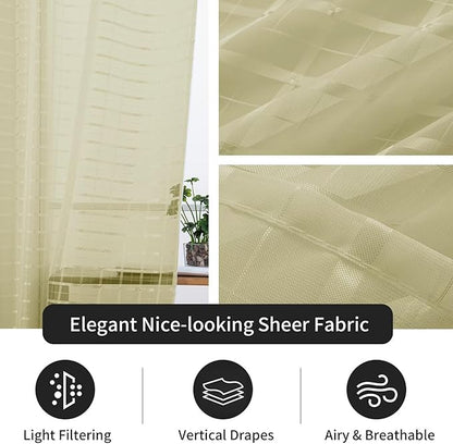 SpaceDresser Check Sheer Curtains 63 Inches 2 Panels Set, Rod Pocket Plaid Window Curtain for Living Room, Sage Green Semi Sheer Drapes for Kitchen Bedroom Children Room Yard（Sage Green, 52W x 63L）