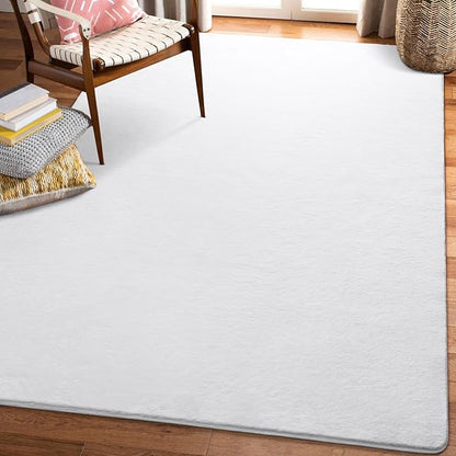 Amearea Large Modern Area Rugs for Bedroom Living Room, 5x8 Feet White Thickened Memory Foam Rug, Fluffy Indoor Washable Rugs Non Slip Minimalist Carpet for Boys Girls Dorm Nursery Room Decor