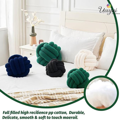 Uvvyui Knot Pillow Ball, Soft Home Decorative Pillows, Round Throw Pillow, Handmade Knotted Plush Pillow, Round Boucle Pillow Cushion (14 Inches Dark Green)