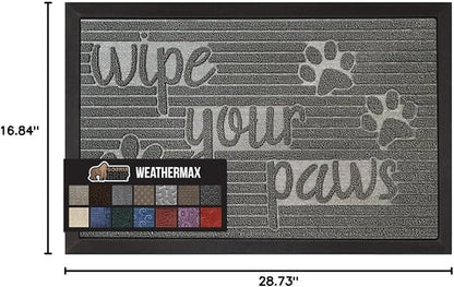 GORILLA GRIP 100% Waterproof All-Season WeatherMAX Doormat US Designed Natural Rubber, Stain and Fade Resistant, Low Profile Indoor Outdoor Door Mats, Easy Clean Patio Mat, 29x17, Stone Paws