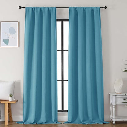 Simplebrand Ava Turquoise Blackout Curtains for Bedroom 96 Inches Long 2 Panels, Solid Thermal Insulated, Energy Saving Nursery Window Treatment Curtains Blackout Drapes, W40 x L96 Inch, Turquoise
