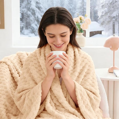BEDELITE Fleece Throw Blanket for Couch & Bed - 3D Jacquard Decorative Blush Sand Blanket, Super Soft and Cozy Warm Fuzzy Blanket All Seasons Suitable, 60x80Inches