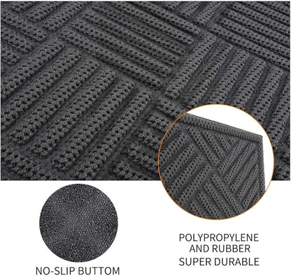 Mibao Front Door Mat, Dirt Trapper Welcome Mat for Outdoor Indoor, Non-Slip Waterproof Doormat, Durable Machine Washable Low Profile Entry Rug for Back Door Outside Patio, 61.5" x 36", Gray Grid