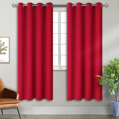 BGment Red Blackout Curtains 72 Inch Length 2 Panels Set, Grommet Thermal Insulated Room Darkening Curtains for Bedroom, Each 46 x 72 Inch