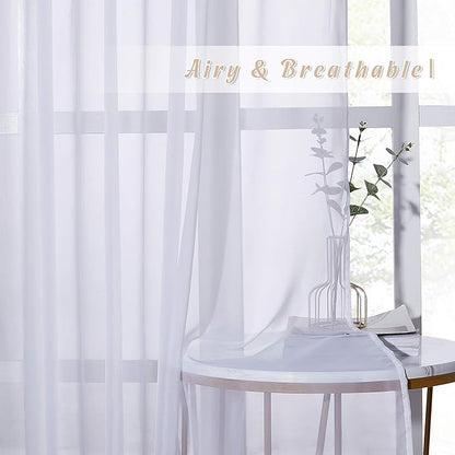 NICETOWN White Sheer Curtains 72 inches Long - Silver Eyelet Top Light Filtering Window Drapes Airy & Breathable Living Room Voile Panels for Flat/Apartment, 74" W Total 2 Pieces