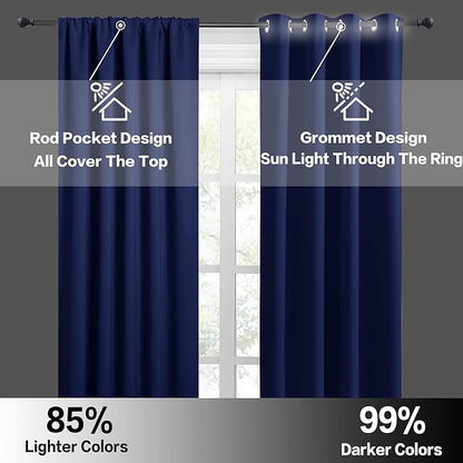 RYB HOME Blackout Curtains for Bedroom Living Room 72 inches Long, Thermal Insulated Privacy Rod Pocket Drapes for Nursery Office Home Theater, Width 42 by Length 72, Marine Blue, 2 Panels