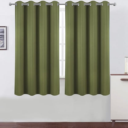 LEMOMO Olive Green Blackout Curtains 52 x 63 Inch Length/Set of 2 Curtain Panels/Thermal Insulated Room Darkening Blackout Curtains for Bedroom