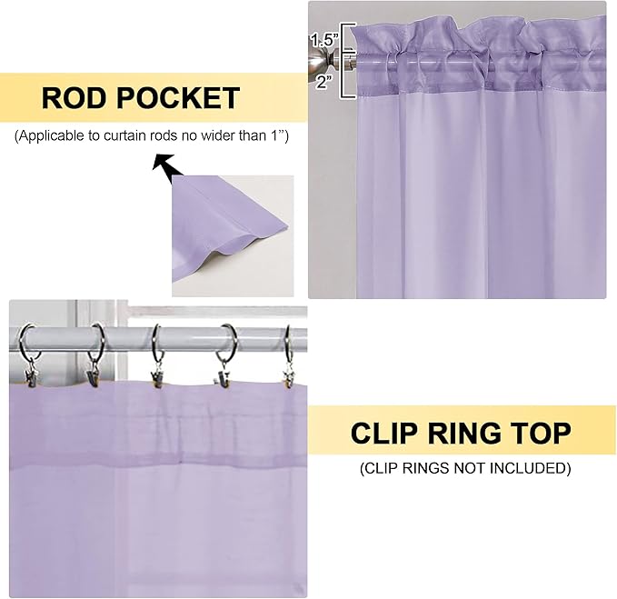 OVZME Lavender Sheer Curtains 96 Inches Long 2 Panels - Soft Light Filtering Window Sheer Panels for Living Room/Bedroom, Top Dual Rod Pocket, 1 Pair, Each 42Wx96L Inches
