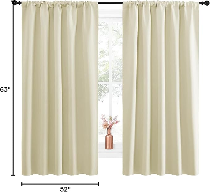 NICETOWN Blackout Curtains for Living Curtains, Room Darkening Curtains & Drapes for Kids Bedroom, Home Decoration Draperies (Beige, 52 in x 63 in (W x L), 2 PCs)