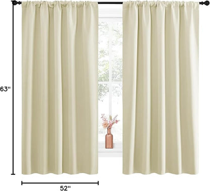 NICETOWN Blackout Curtains for Living Curtains, Room Darkening Curtains & Drapes for Kids Bedroom, Home Decoration Draperies (Beige, 52 in x 63 in (W x L), 2 PCs)