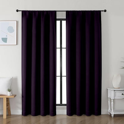 Simplebrand Ava BlackBerry Blackout Curtains for Bedroom 72 Inch Length 2 Panels Set, Privacy Thermal Insulated Rod Pocket Window Curtains for Patio French Door Front Door, W40 x L72 Inch