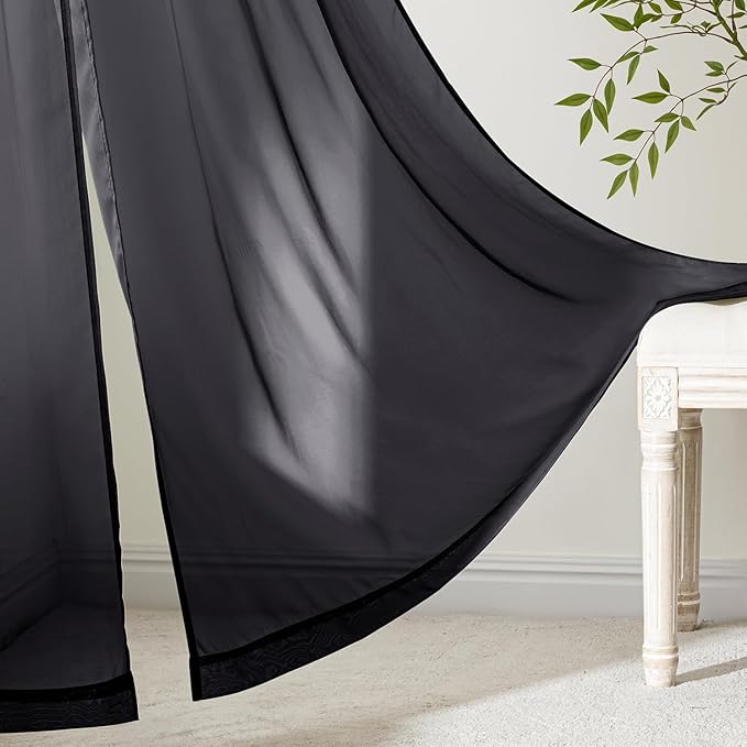 MIULEE Black Sheer Curtains 63 Inches Long, 4 Panels Set, Light Filtering Halloween Rod Pocket Voile Drapes for Living Room and Bedroom, Airy Soft Fabric Window Treatments, 54 x 63 Inches