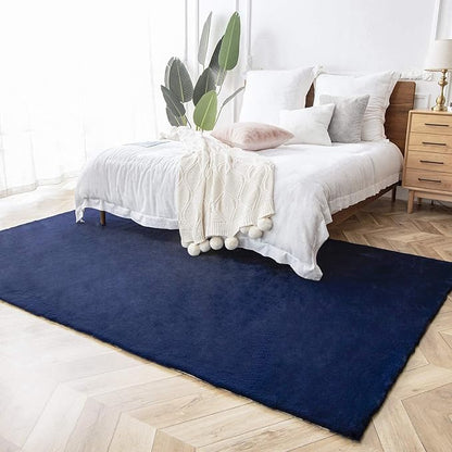 Ashler Faux Fur Rug, Ultra Soft Faux Rabbit Fur, Dark Blue Area Rugs, 6 x 9 Feet Rectangle, Machine Washable Nursery Decor Throw Rugs for Bedroom, Kids Room, Living Room