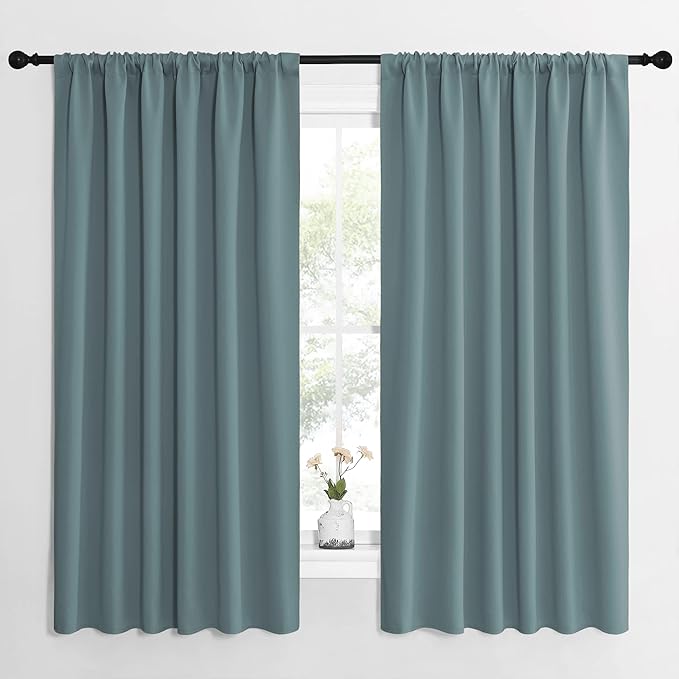 NICETOWN Greyish Blue Blackout Curtains Panels for Window, Thermal Insulated Rod Pocket Blackout Drapes/Draperies for Living Room (2 Panels, W62 x L63 inches)