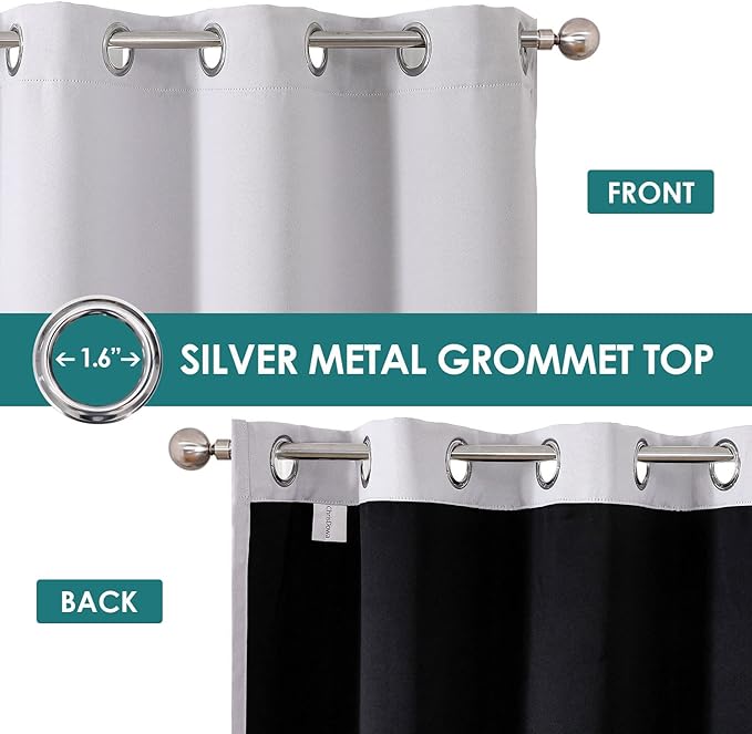 ChrisDowa 100% Blackout Curtains 78 inch Long for Bedroom with Black Liner, 2 Thick Layers Total Blackout Thermal Insulated Grommet Window Curtains 2 Panels Set (Greyish White, 42 x 78 Inch)