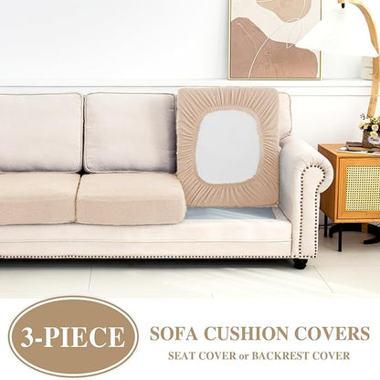 Couch Cushion Covers Seat Cushion Cover Stretch Couch Cover Separate Sectional Sofa Slipcovers Furniture Protector(3 Pieces for Seat or Sofa Backrest, Natural)