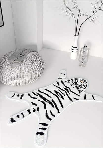 Tiger Print Rug Cartoon Cute Faux Area Rugs Fluffy Animal Print Mat Carpet Kids Small Rugs for Playroom Room Home Decor (2.6x1.8Ft /32.2" Lx21.4 W（54.5x82cm）,White)