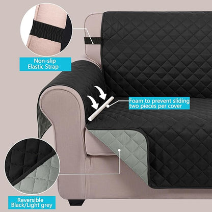 U-NICE HOME Recliner Chair Covers Reversible Chair Cover Pet Covers for Dogs with Elastic Straps Water Resistant Diamond Quilted (28''Recliner Oversized, Black/Grey)