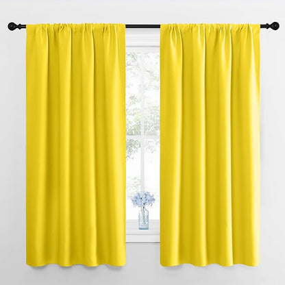 NICETOWN Bright Yellow Blackout Curtains 63 inches Long for Living Room, Darkening Window Curtain Panels, Easy-Care Solid Thermal Insulated Draperies/Drapes for Daughter Room