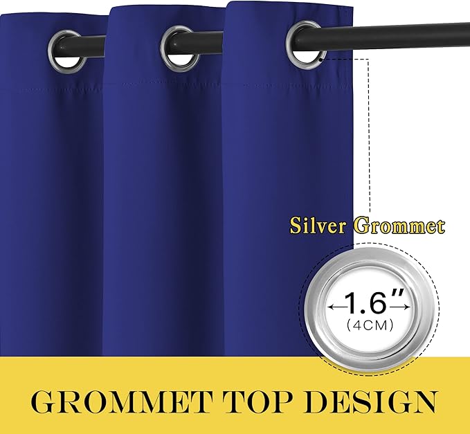 NICETOWN Blackout 72 inch Curtains for Kids Room, Grommet Room Darkening Thermal Insulated Solid Window Treatments Sound Reducing for Bedroom, 2 Panels, W37 x L72, Navy Blue
