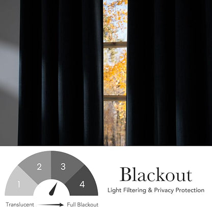NICETOWN Faux Linen Navy Blue Blackout Curtains 84 inches Long for Living Room - Privacy Panels for Bedroom, Modern Farmhouse Style Easy Care Grommet Top, 2 Panels, W52 by L84