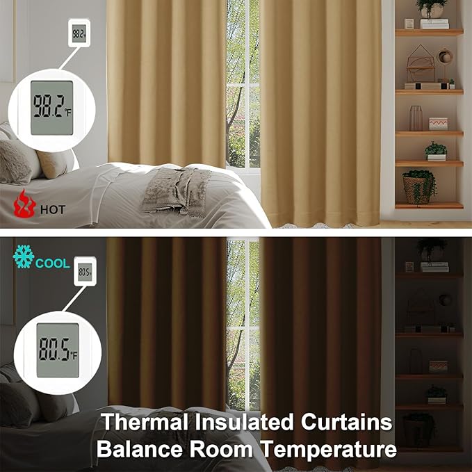 Simplebrand Ava Gold Short Blackout Curtains for Bedroom 54 Inches Long 2 Panels Set, Solid Thermal Insulated, Energy Saving Window Treatment Curtains Blackout Drapes, W40 x L54 Inch, Gold