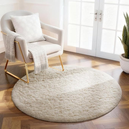 Ophanie Round Rug 2Ft Ivory Circle Area Rug, Fluffy Fuzzy Bedroom Carpet, Plush Soft Shaggy Indoor Floor Cream Living Room Rugs for Kids Home Decor Aesthetic, Nursery