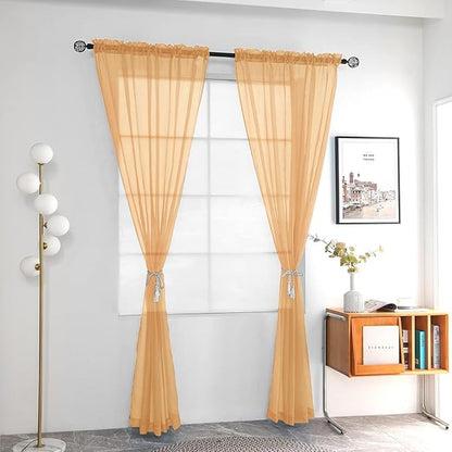 youleyar Solid Sheer Rod Pocket Curtain Voile Draperies 2 Panels White Beige Black Grey Coffee 52 Inch Width 96 Inch Long 1 Pair for Kitchen Bedroom Children Living Room Yard(Beige,52Wｘ96L)