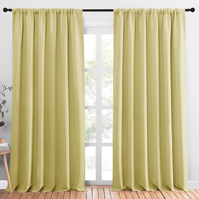 NICETOWN Blackout Curtains Window Draperies, Paler Yellow, Set of 2, 70 by 95 inches Long, Window Treatment Thermal Insulated Solid Room Darkening Drapes for Bedroom