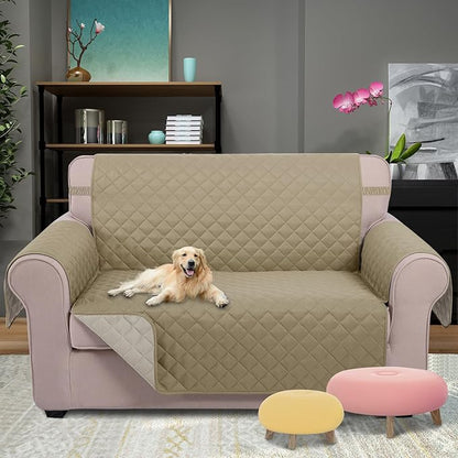 U-NICE HOME Loveseat Sofa Cover Reversible Couch Cover for Dogs with Elastic Straps Water Resistant Furniture Protector for Pets Couch Cover for 2 Cushion Couch (Loveseat, Light Camel/Beige)