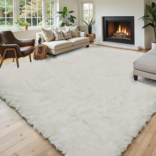 Area Rugs 10x14 Living Room, Shaggy Carpet Soft Plush Furry Bedside Rug Large Area Rugs for Bedroom Kids Girls Boys Home Decor Anti Slip(10 x 14, Cream)
