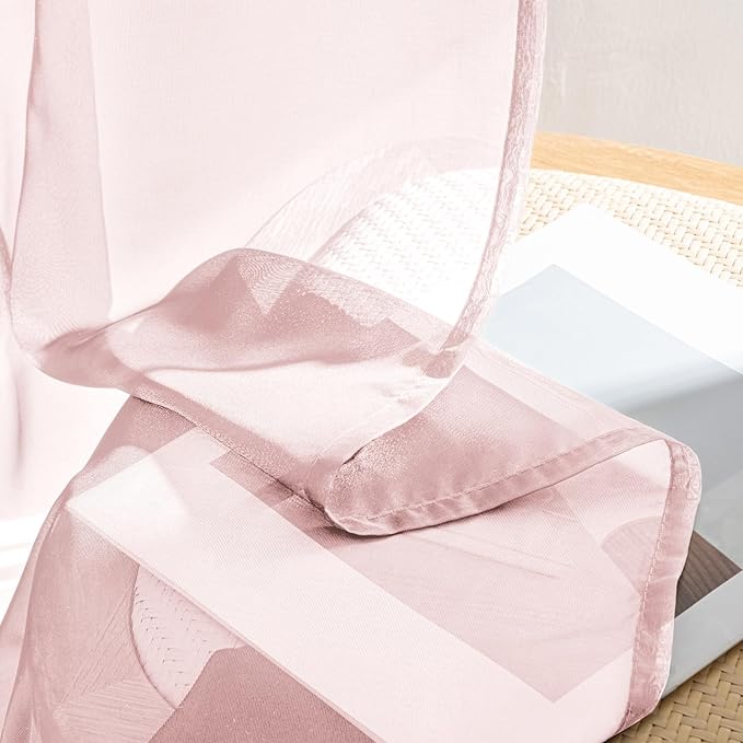 MIULEE Blush Pink Sheer Curtains 108 Inches Long, 4 Panels Set, Light Filtering Rod Pocket Voile Drapes for Living Room and Bedroom, Airy Soft Fabric Window Treatments, 42 x 108 Inches