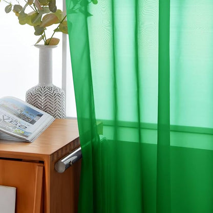 youleyar Solid Sheer Rod Pocket Curtain Voile Draperies 2 Panels White Beige Black Ivory Coffee 26 Inch Width 40 Inch Long 1 Pair for Kitchen Bedroom Children Living Room Yard(Green,26W x 40L)
