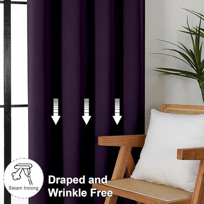 Simplebrand Ava BlackBerry Blackout Curtains for Bedroom 63 Inch Length 2 Panels Set, Nursery Thermal Insulated Energy Saving Rod Pocket Window Treatment Curtains Blackout Drapes, W40 x L63 Inch