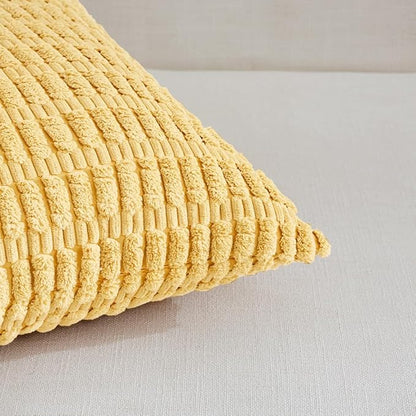 Fancy Homi 4 Packs Yellow Spring Decorative Throw Pillow Covers 16x16 Inch for Living Room Couch Bed Sofa, Rustic Farmhouse Boho Home Decor, Soft Striped Corduroy Square Cushion Case 40x40 cm