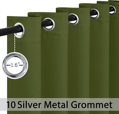 Yakamok Olive Green Curtains 84 Inches Length Blackout Curtain for Bedroom-Green Room Darkening Thermal Insulated Grommet Drapes for Living Room, 62W x 84L,2 Panels