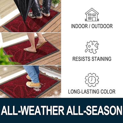 Colorxy Waterproof Doormat, Sturdy Natural Rubber Front Indoor Mat, Non Slip Low Profile Indoor Outdoor Door Mats, Stain and Fade Resistant Floor Mats, Easy Clean Patio Entry Mat, 30''x17'', Burgundy