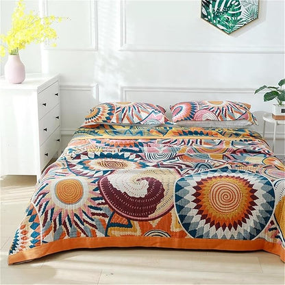 MSGKV Boho Throw Blanket for Bed 60"x80" 100% Cotton Couch Twin Size Blanket Spring Breathable Lightweigh Blankets Home Decor Muslin All Seasons