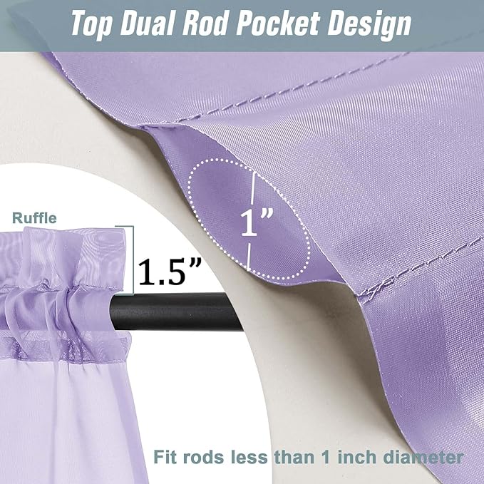 Window Sheer Curtains 54 inch Length, Soft Airy Light Filtering Sheer Curtain 2 Panels Set, Dual Rod Pocket Gauze Drapes for Living Room Bedroom, Lavender, 2x42Wx54L Inches