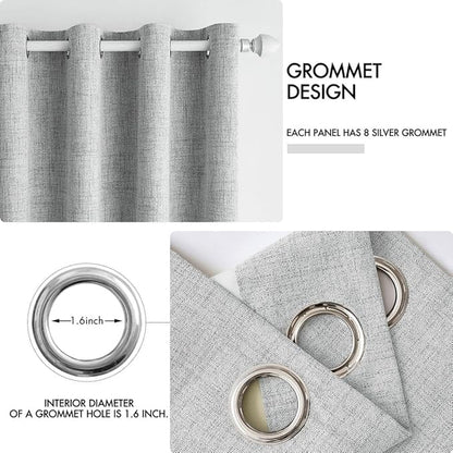 MIULEE 100% Blackout Linen Curtains for Bedroom Thermal Insulated Glacier Gray Grommet Room Darkening Curtains & Drapes for Living Room Nursery 52 x 84 Inch (2 Panels)