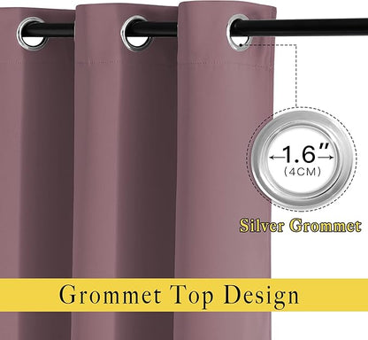 NICETOWN Blackout Curtains and Drapes for Living Room - Thermal Insulated Solid Grommet Top Blackout Panels/Draperies for Kid's Room/Bedroom (Dry Rose, 1 Pair, 80 x 84 Inch)