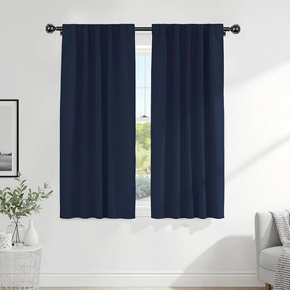 PONY DANCE Living Room Curtains - 42 Wide x 72 Inches Long, Navy Blue Blackout Drapes Thermal Insulated Back Tab & Rod Pocket Curtains/Window Covering for Kids' Room, 2 Panels