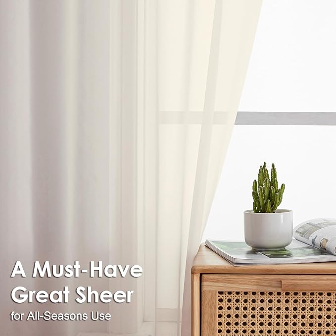 OVZME 2 Panels Cream Sheer Curtains 54 Inches Length Window Treatment for Kitchen, Elegant Airy Transparent Curtain Dual Rod Pocket for Kids Living Room, Each 42 Width 45 Length