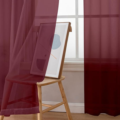 Simplebrand Red Sheer Curtains 63 Inch Length 2 Panels, Rod Pocket Solid Color Window Sheer Curtain Panels, Elegant Curtains & Drapes for Living Room, Bedroom 2 Panels (Burgundy, 42" W x 63" L)