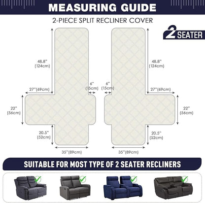 TAOCOCO 100% Waterproof Oversized Loveseat Recliner Cover, Non Slip Split Couch Covers for Reclining Loveseat with Elastic Straps for Kids Pets(Oversized 2 Seater, Navy Blue)