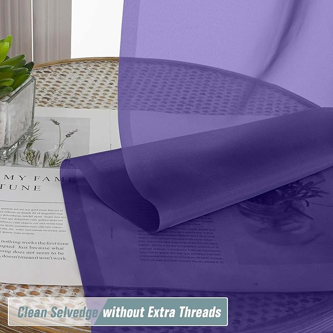 Purple Sheer Curtains 63 Inch Length 2 Panels, Voile Sheer Curtain for Living Room, Breathable Light Filtering Modern Window Treatments, Soft Fabric Dual Rod Pocket Drapes, 2x42Wx63L Inches