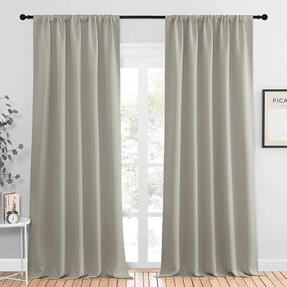 NICETOWN Blackout Curtains for Living Curtains, Room Darkening Window Curtain Panels, Easy-Care Solid Thermal Insulated Draperies/Drapes for Daughter Room (Natural, 2 Panels, 52 by 95)